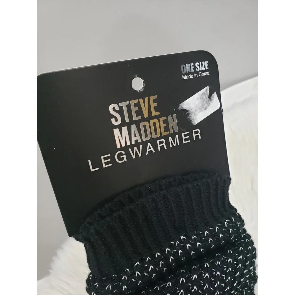 NEW - Steve Madden Knit Leg Warmers Black Silver‎ sweater winter fall boot socks